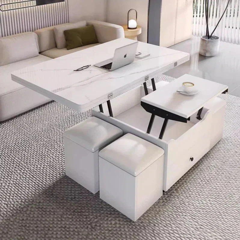 Multifunctional Lift Top Coffee Table With 4 Storage Stools - Image 3