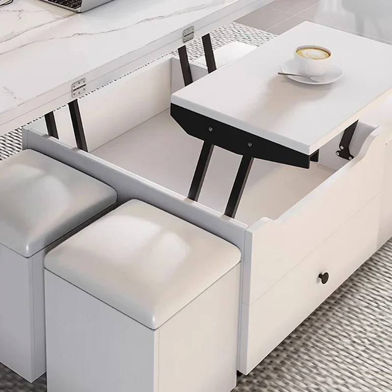 Multifunctional Lift Top Coffee Table With 4 Storage Stools - Image 5