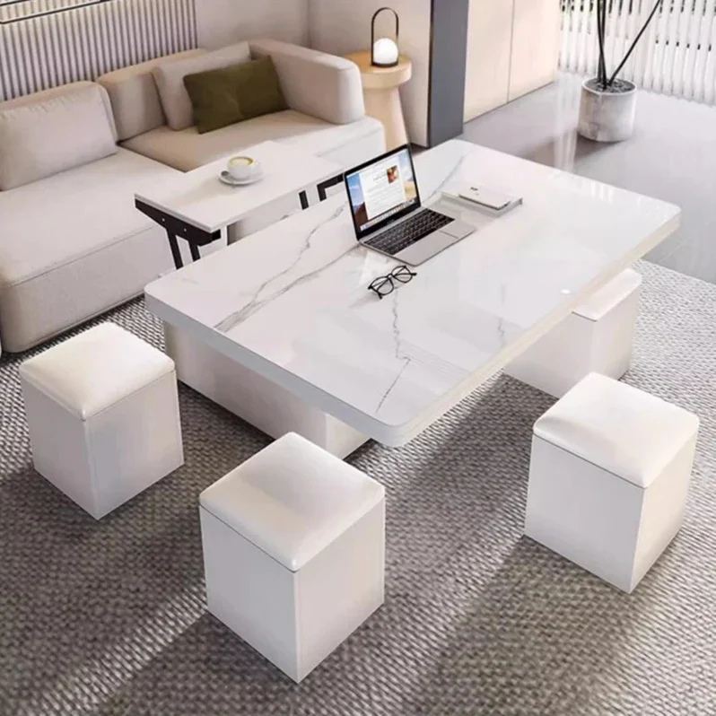 Multifunctional Lift Top Coffee Table With 4 Storage Stools - Image 6