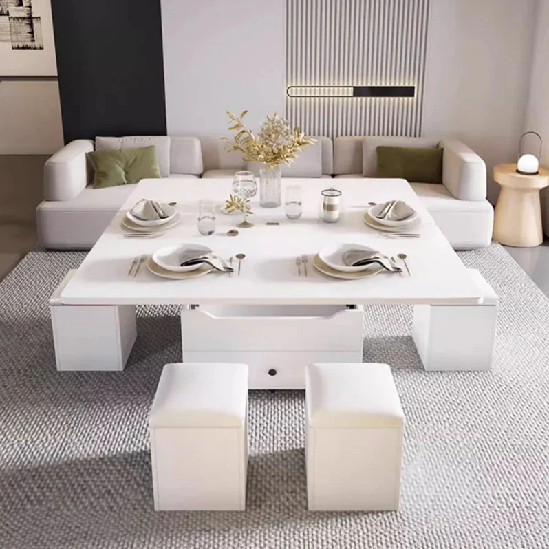 Multifunctional Lift Top Coffee Table With 4 Storage Stools - Image 7
