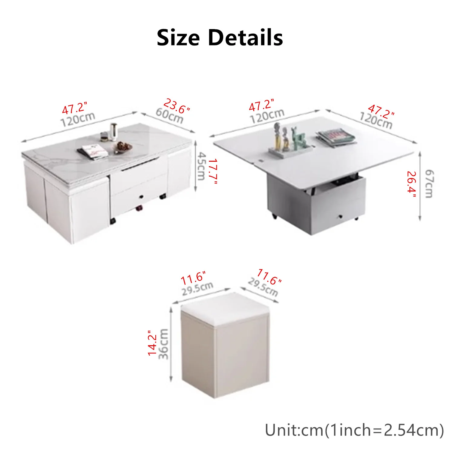 Multifunctional Lift Top Coffee Table With 4 Storage Stools - Image 8