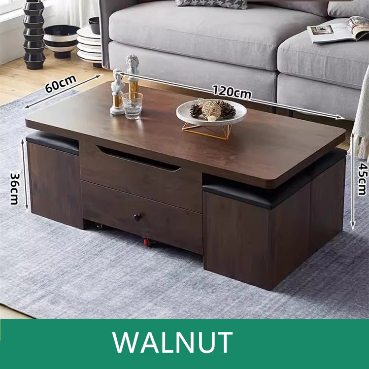 Multifunctional Lift Top Coffee Table With 4 Storage Stools - Image 9