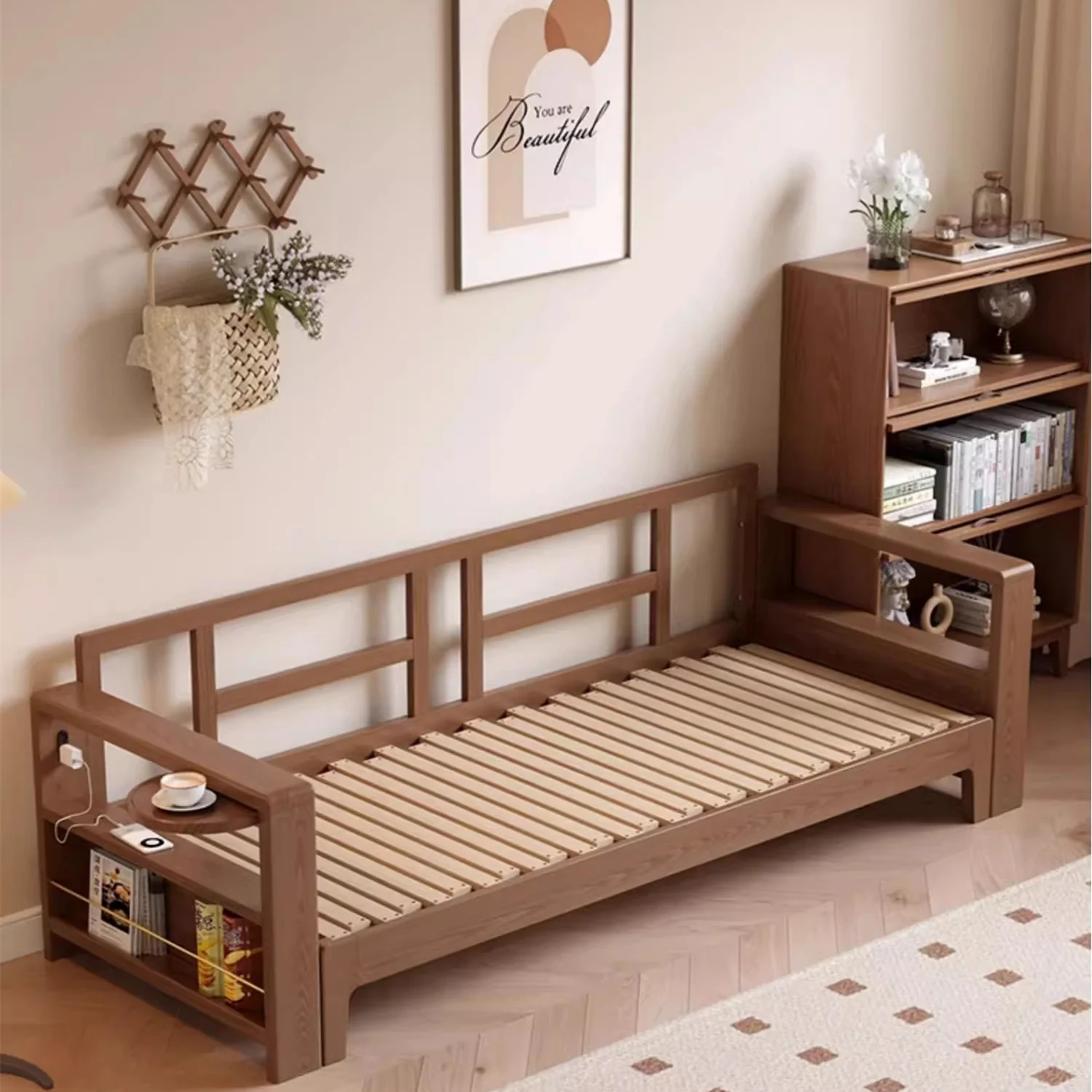 Multifunctional Retractable Sofa Bed with Wide Armrest and Storage Shelf - Image 10