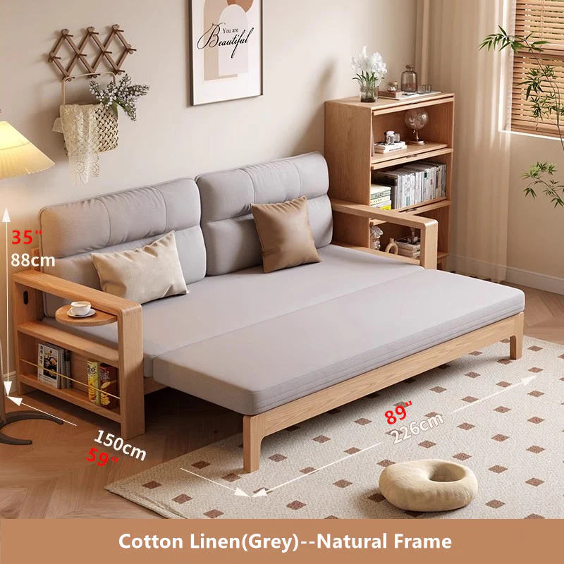 Multifunctional Retractable Sofa Bed with Wide Armrest and Storage Shelf - Image 11