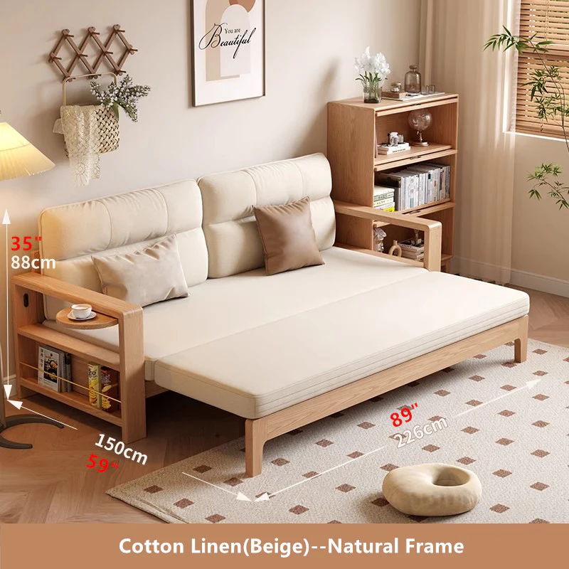 Multifunctional Retractable Sofa Bed with Wide Armrest and Storage Shelf - Image 12