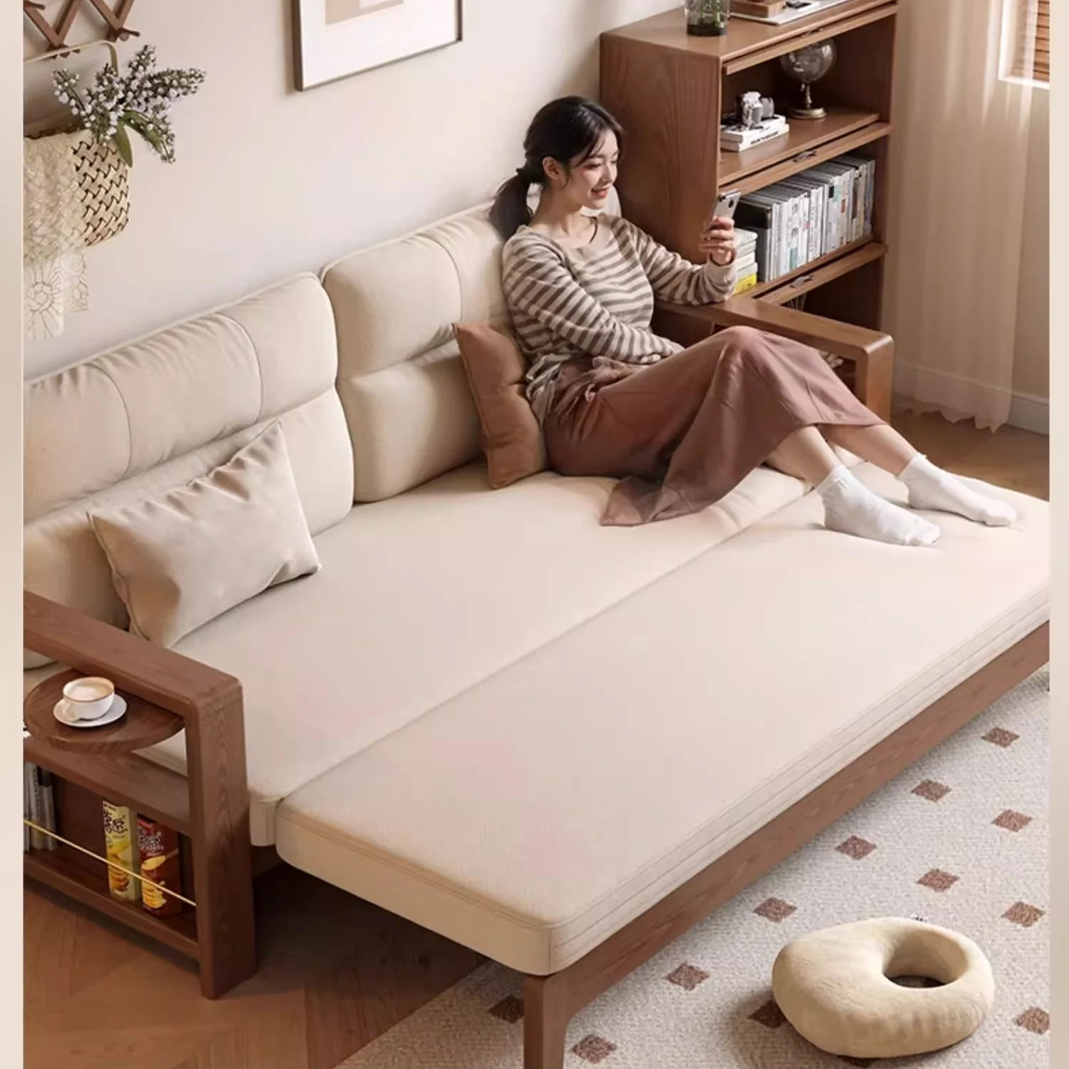 Multifunctional Retractable Sofa Bed with Wide Armrest and Storage Shelf - Image 4