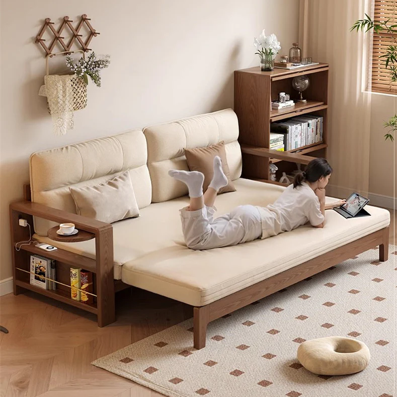 Multifunctional Retractable Sofa Bed with Wide Armrest and Storage Shelf - Image 5