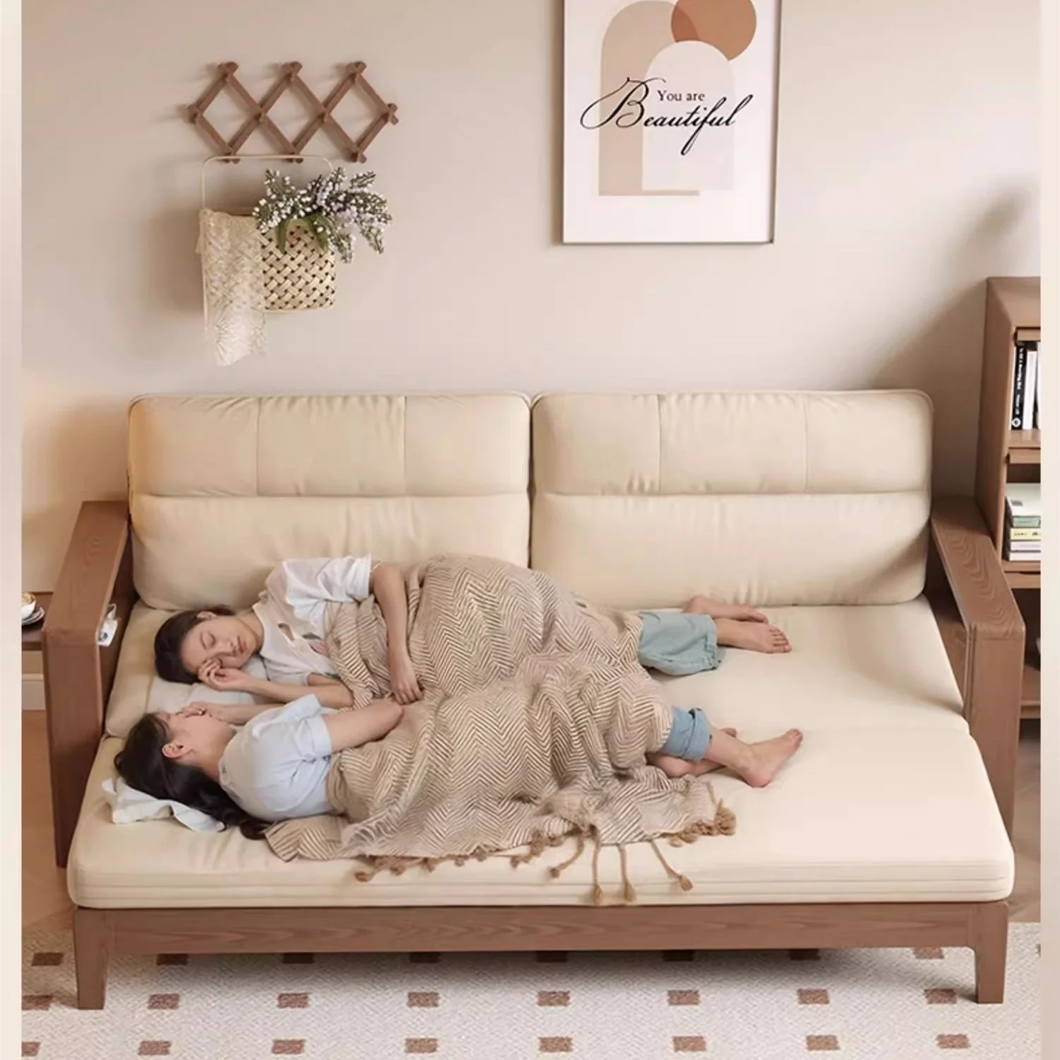 Multifunctional Retractable Sofa Bed with Wide Armrest and Storage Shelf - Image 6