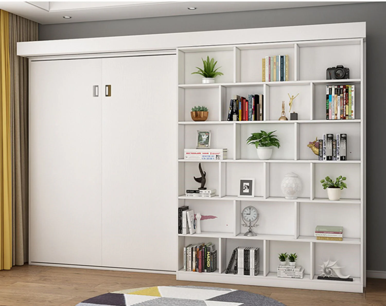 Murphy Bed with Bookshelf and Wardrobe and Foldable Desk - Image 11