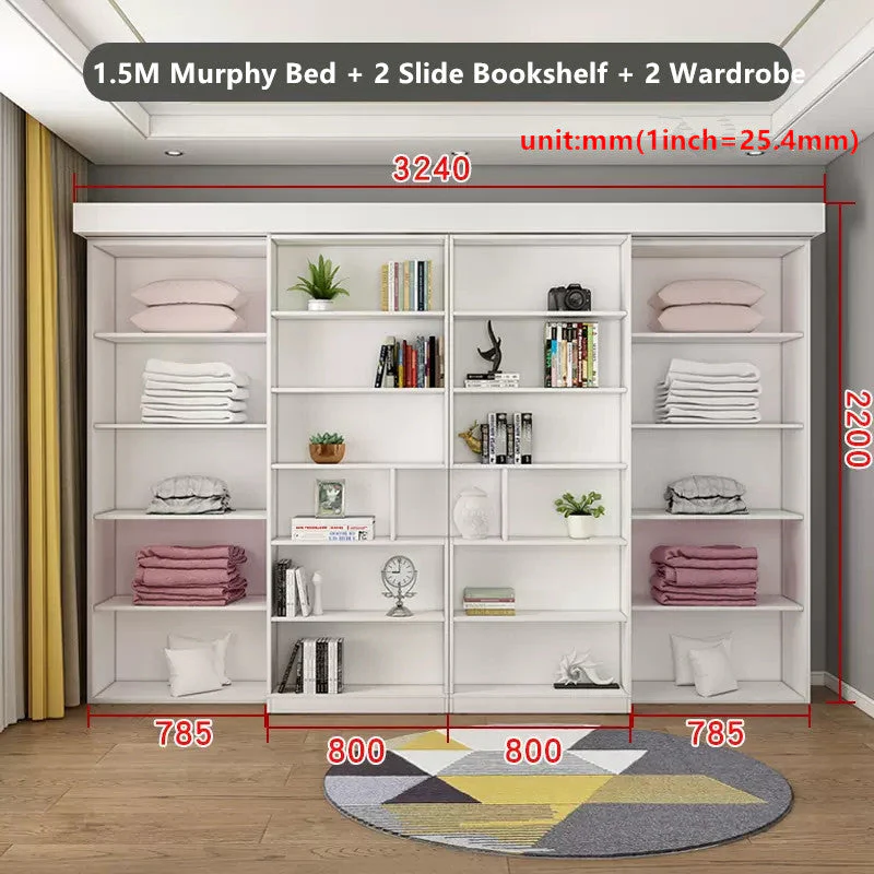 Murphy Bed with Bookshelf and Wardrobe and Foldable Desk - Image 13