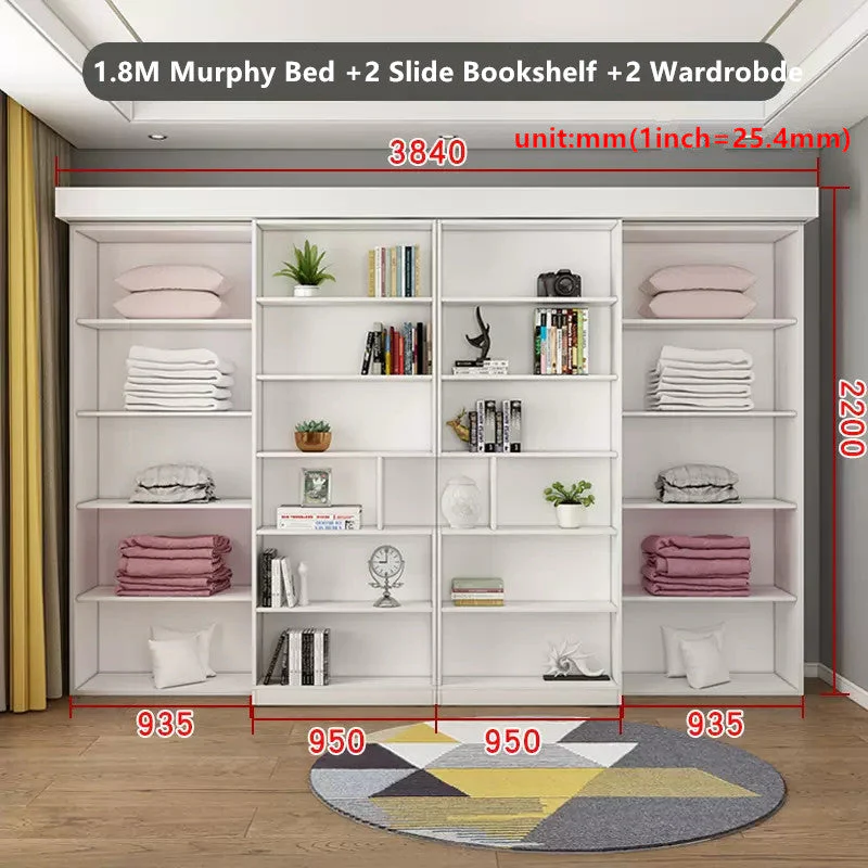Murphy Bed with Bookshelf and Wardrobe and Foldable Desk - Image 14