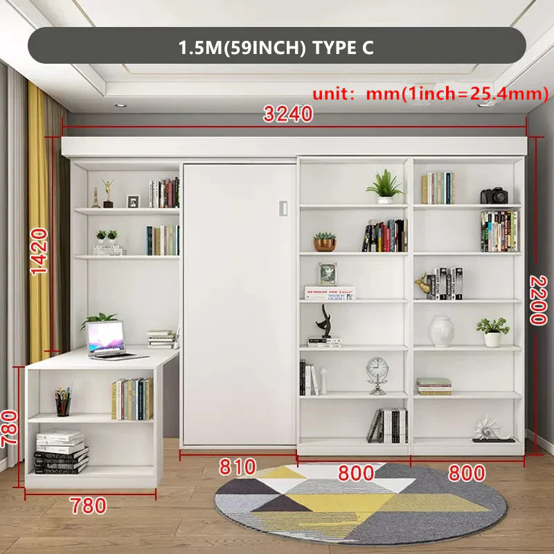 Murphy Bed with Bookshelf and Wardrobe and Foldable Desk - Image 17