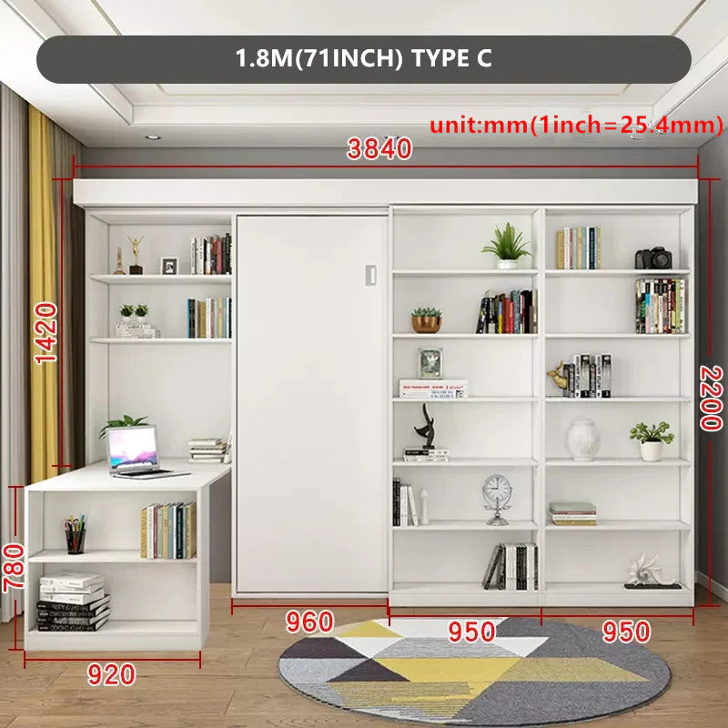 Murphy Bed with Bookshelf and Wardrobe and Foldable Desk - Image 18