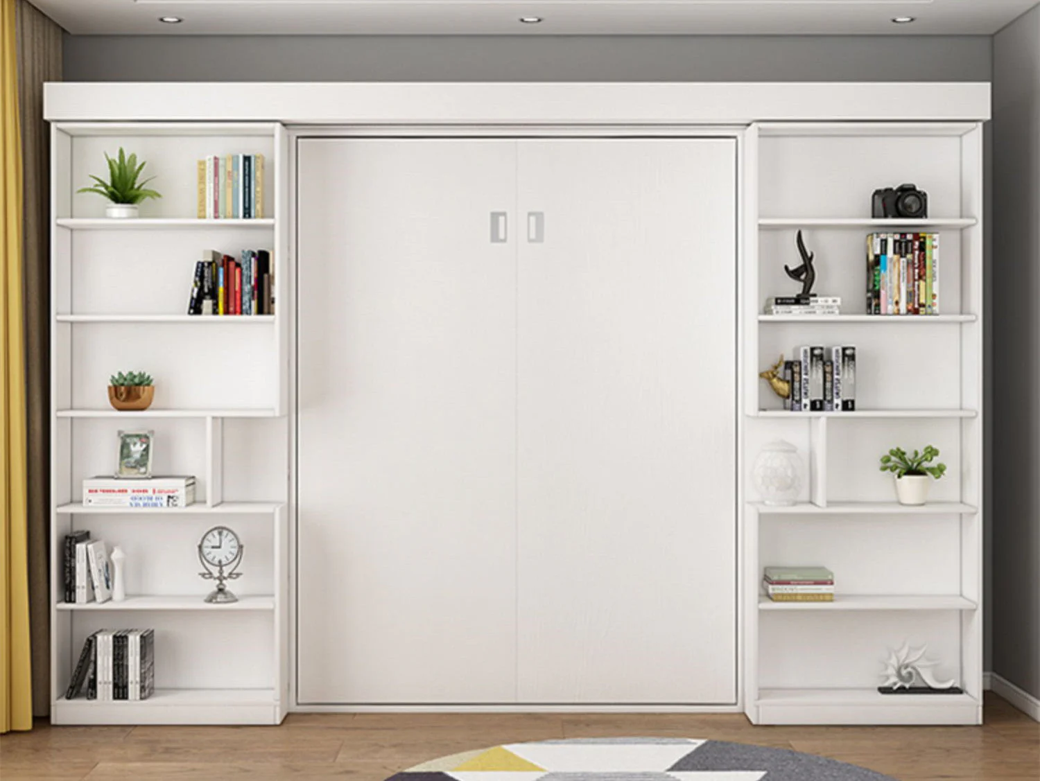 Murphy Bed with Bookshelf and Wardrobe and Foldable Desk - Image 7