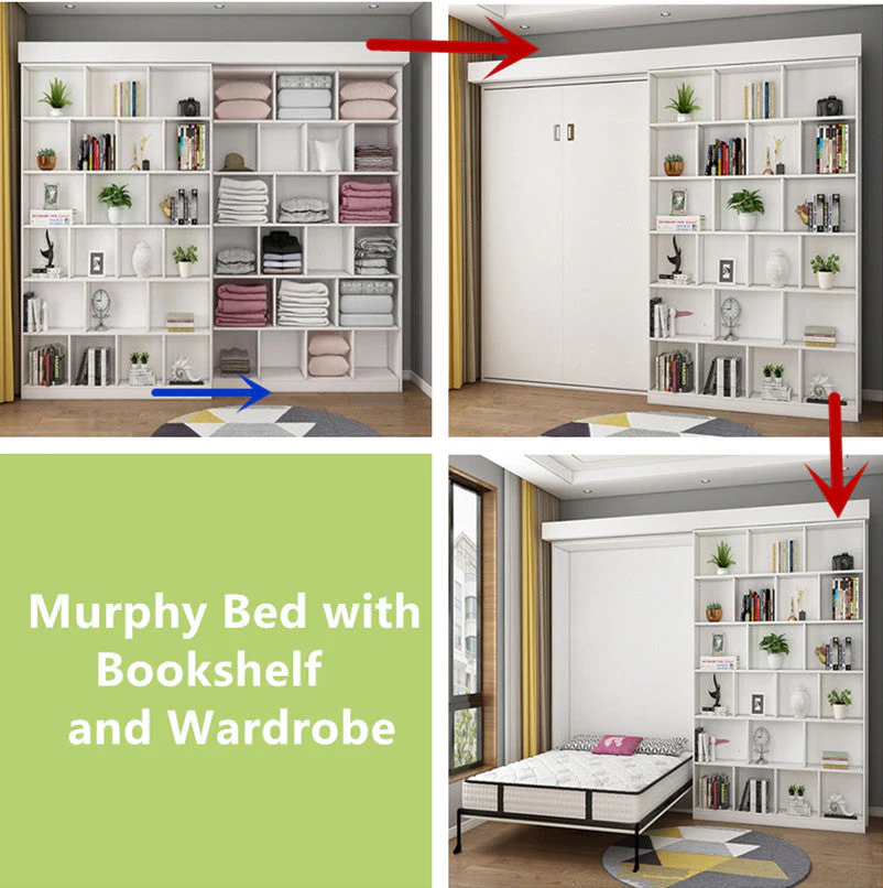 Murphy Bed with Bookshelf and Wardrobe and Foldable Desk - Image 9
