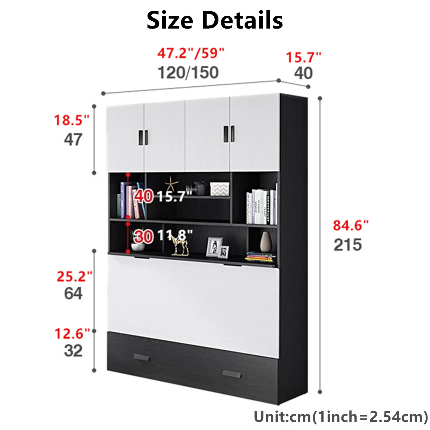 Murphy Cabinet Bed with Deepest Storage Shelf - Image 4