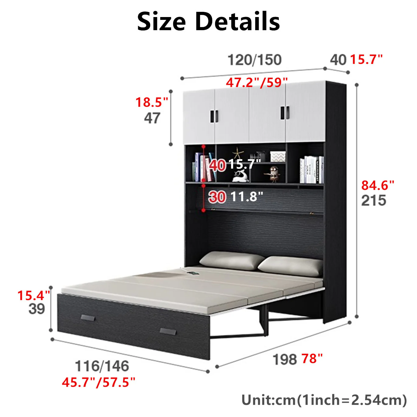 Murphy Cabinet Bed with Deepest Storage Shelf - Image 5