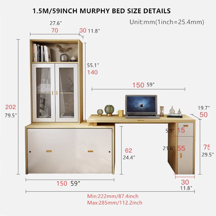 Murphy Cabinet Bed with Multi Function Desk - Image 12