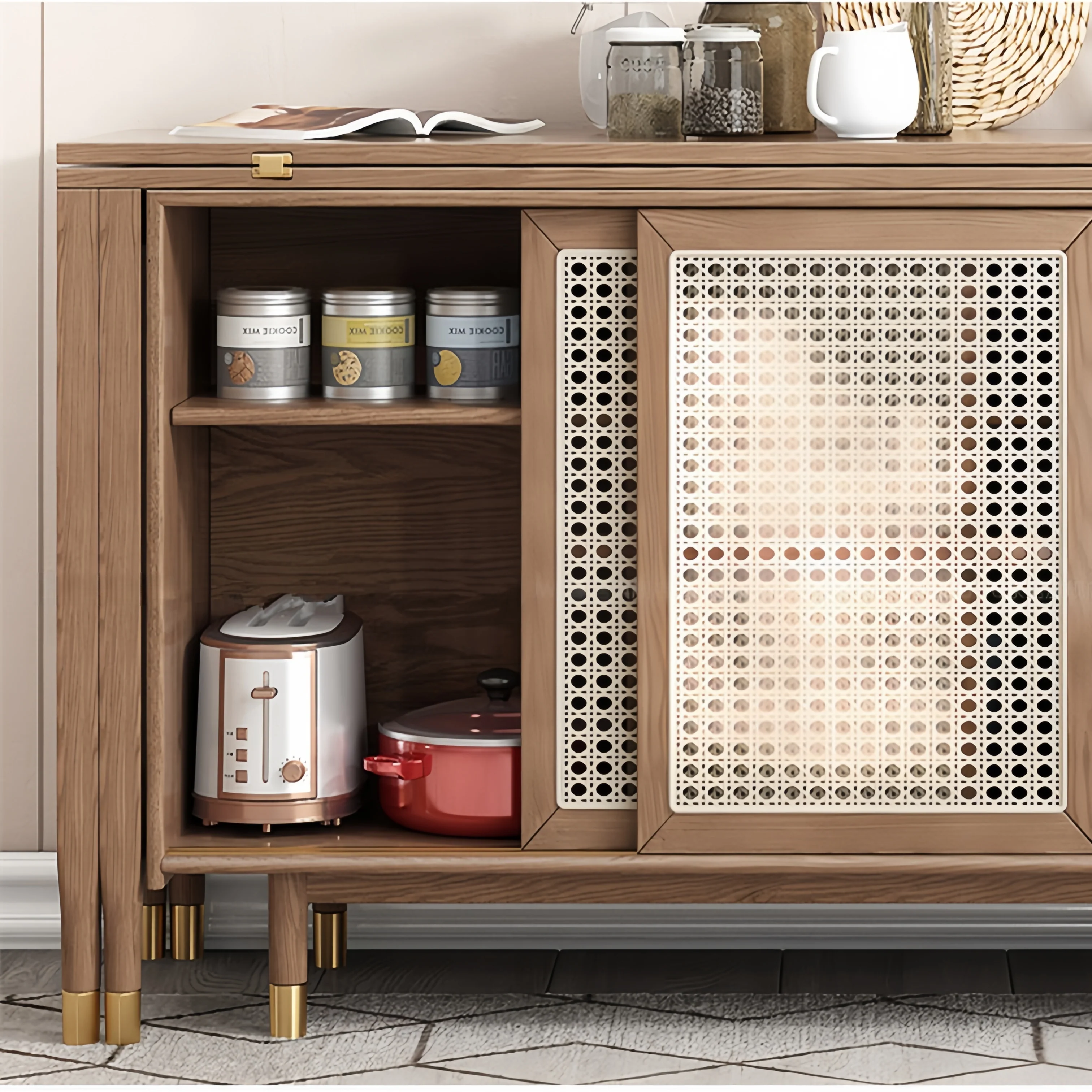 New Design Folding and Expandable Multifunction Dining Table with Side Cabinet - Image 6