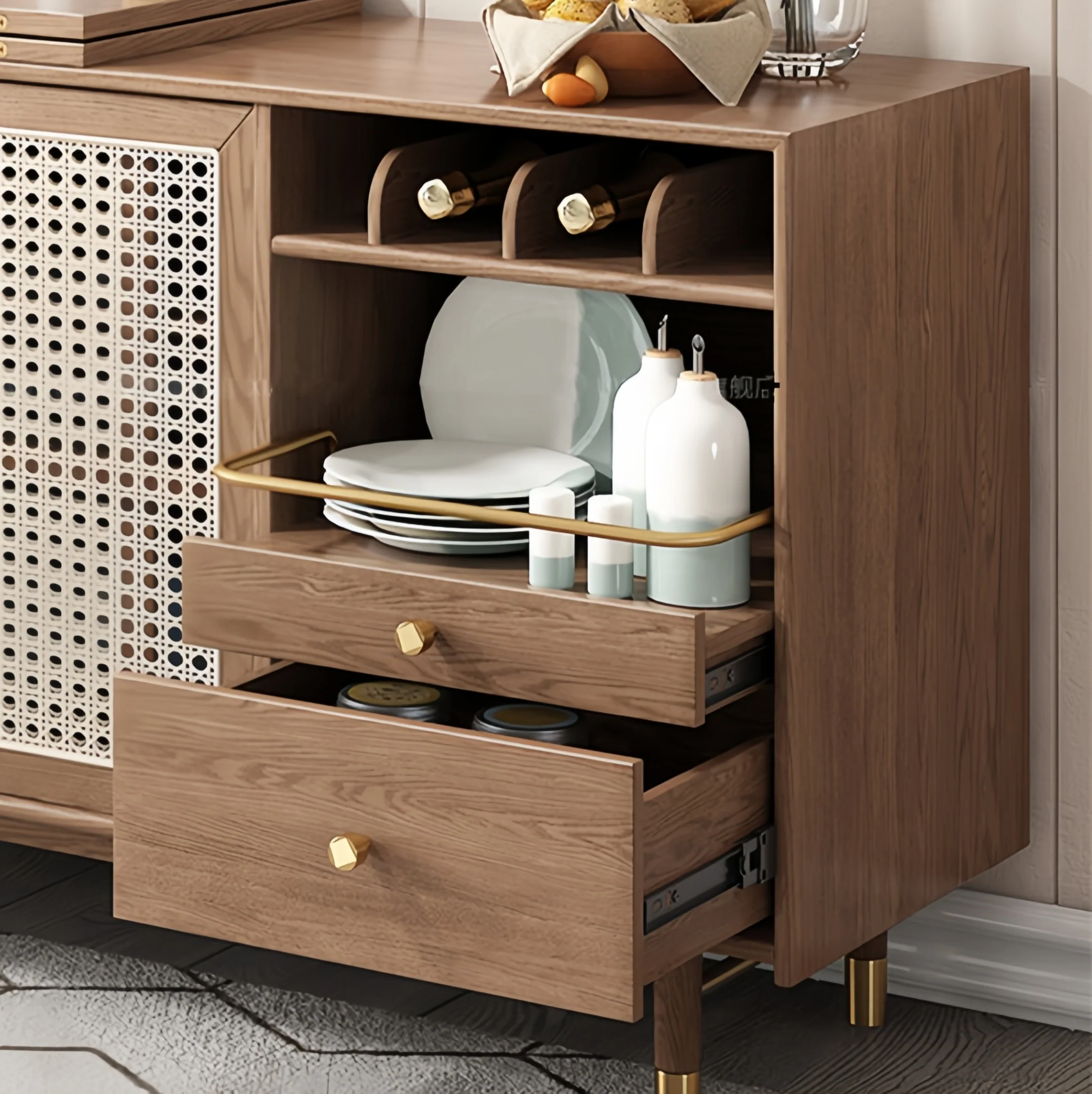New Design Folding and Expandable Multifunction Dining Table with Side Cabinet - Image 7