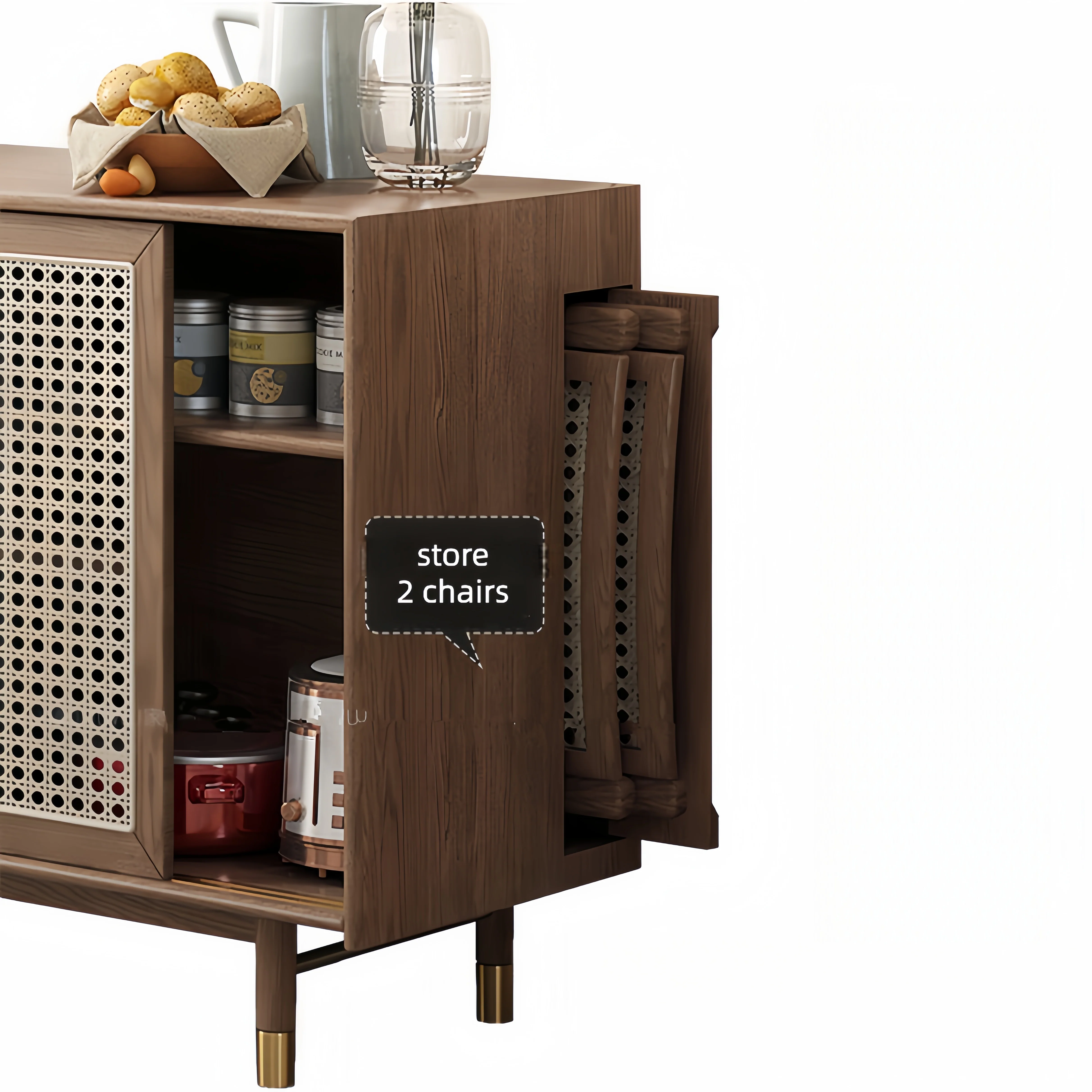 New Design Folding and Expandable Multifunction Dining Table with Side Cabinet - Image 8
