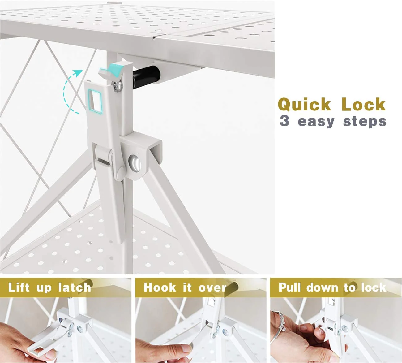 No Assembly Folding Metal Storage Shelves with Wheels for Garage, Bedroom, Kitchen,and Pantry - Image 10