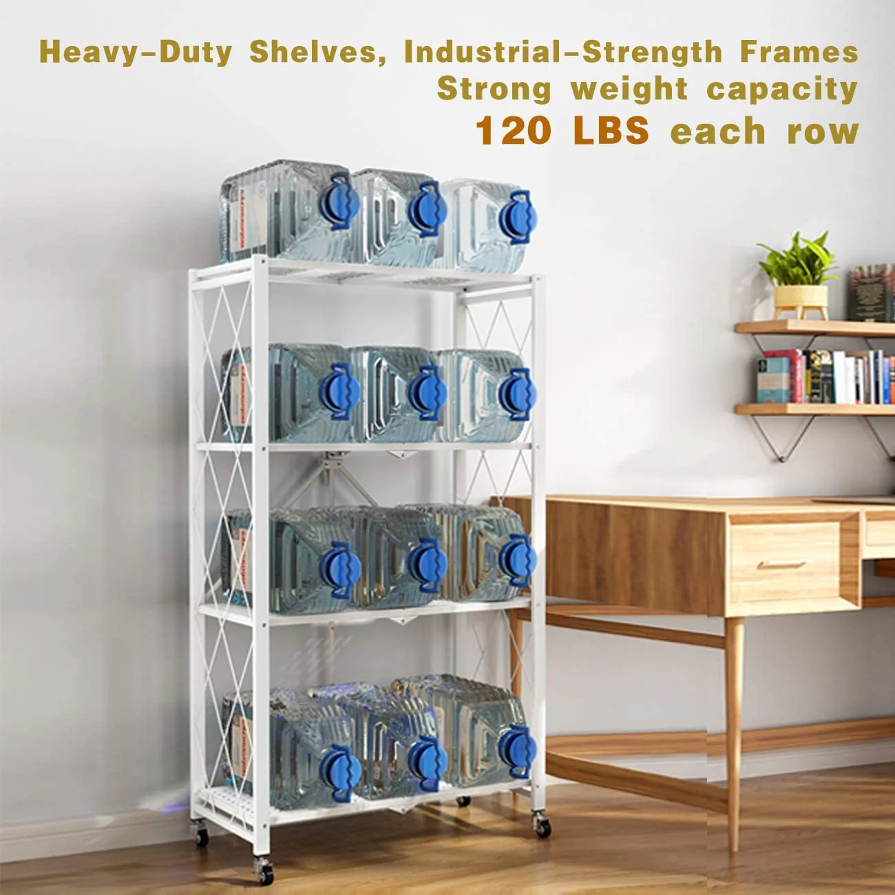 No Assembly Folding Metal Storage Shelves with Wheels for Garage, Bedroom, Kitchen,and Pantry - Image 11