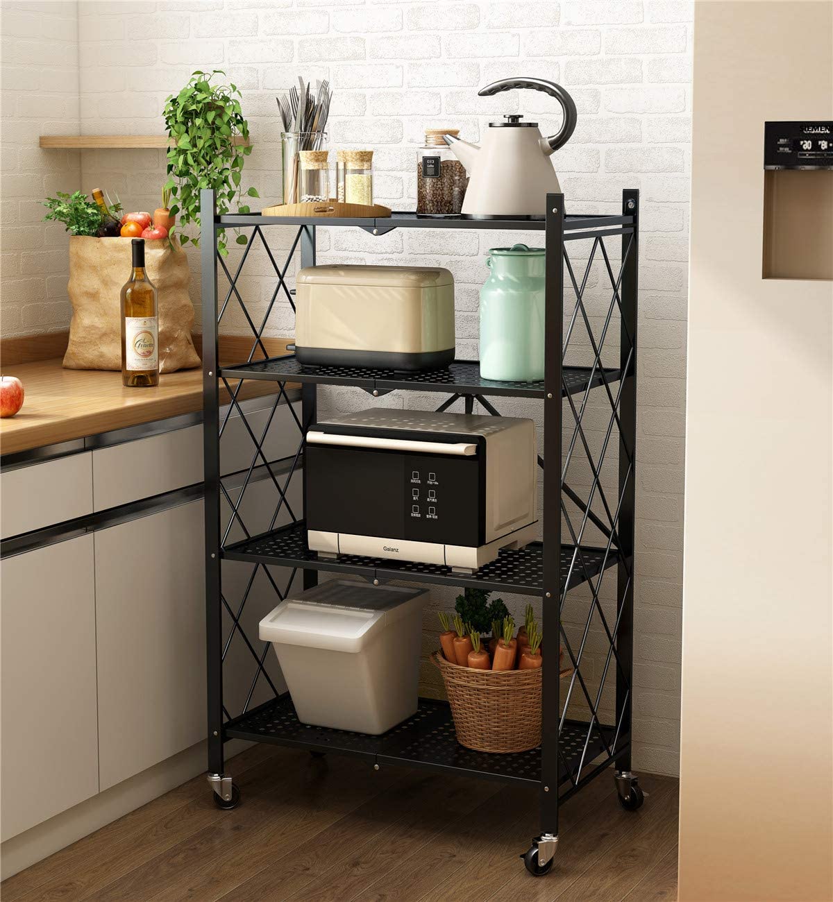No Assembly Folding Metal Storage Shelves with Wheels for Garage, Bedroom, Kitchen,and Pantry - Image 3