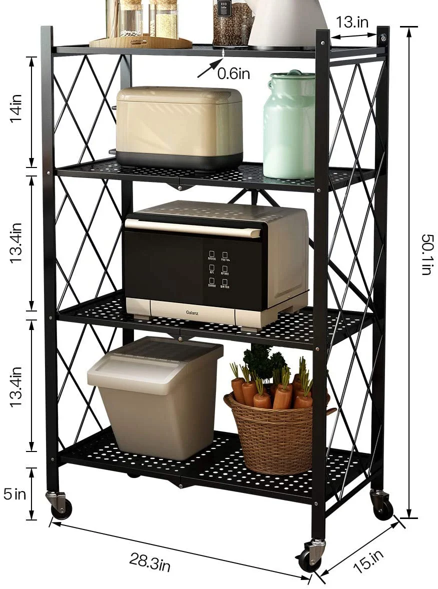 No Assembly Folding Metal Storage Shelves with Wheels for Garage, Bedroom, Kitchen,and Pantry - Image 6