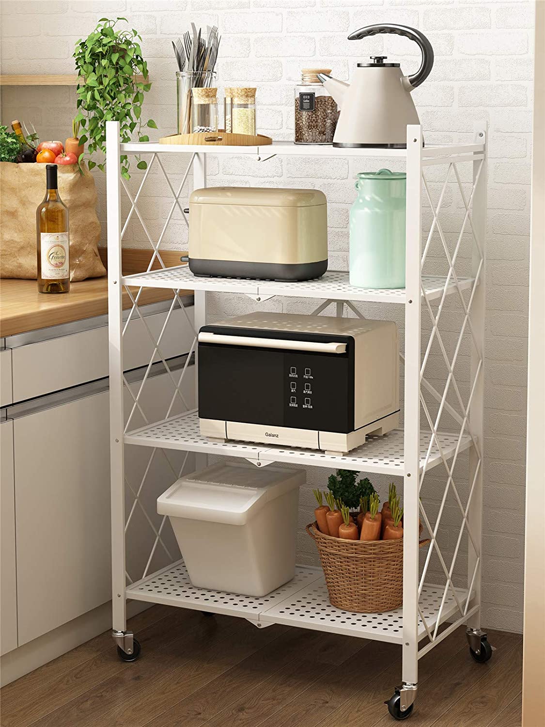 No Assembly Folding Metal Storage Shelves with Wheels for Garage, Bedroom, Kitchen,and Pantry - Image 7