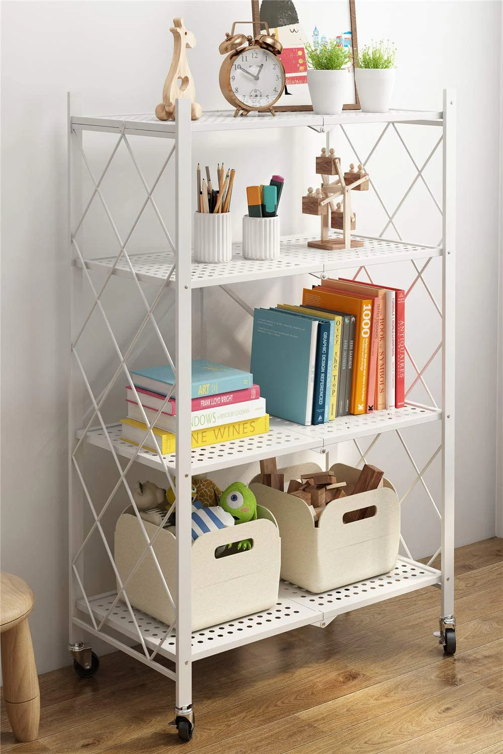 No Assembly Folding Metal Storage Shelves with Wheels for Garage, Bedroom, Kitchen,and Pantry - Image 8