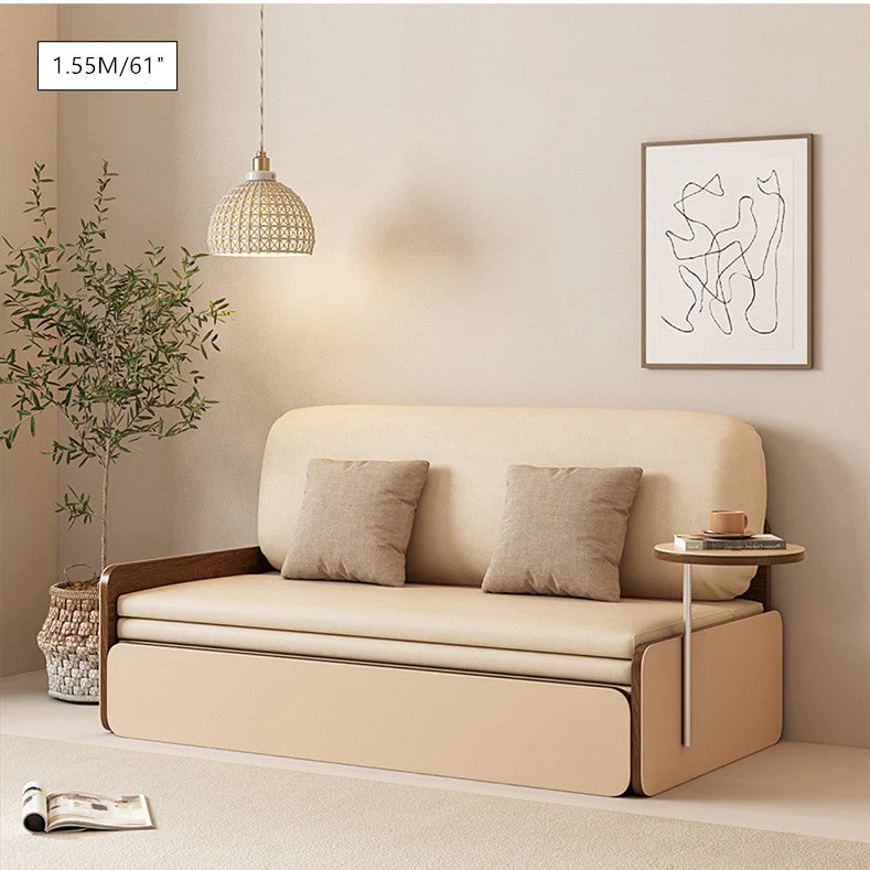 Nordic Modern Leathair Pull Out Sofa Bed with Rotating Desk - Image 10
