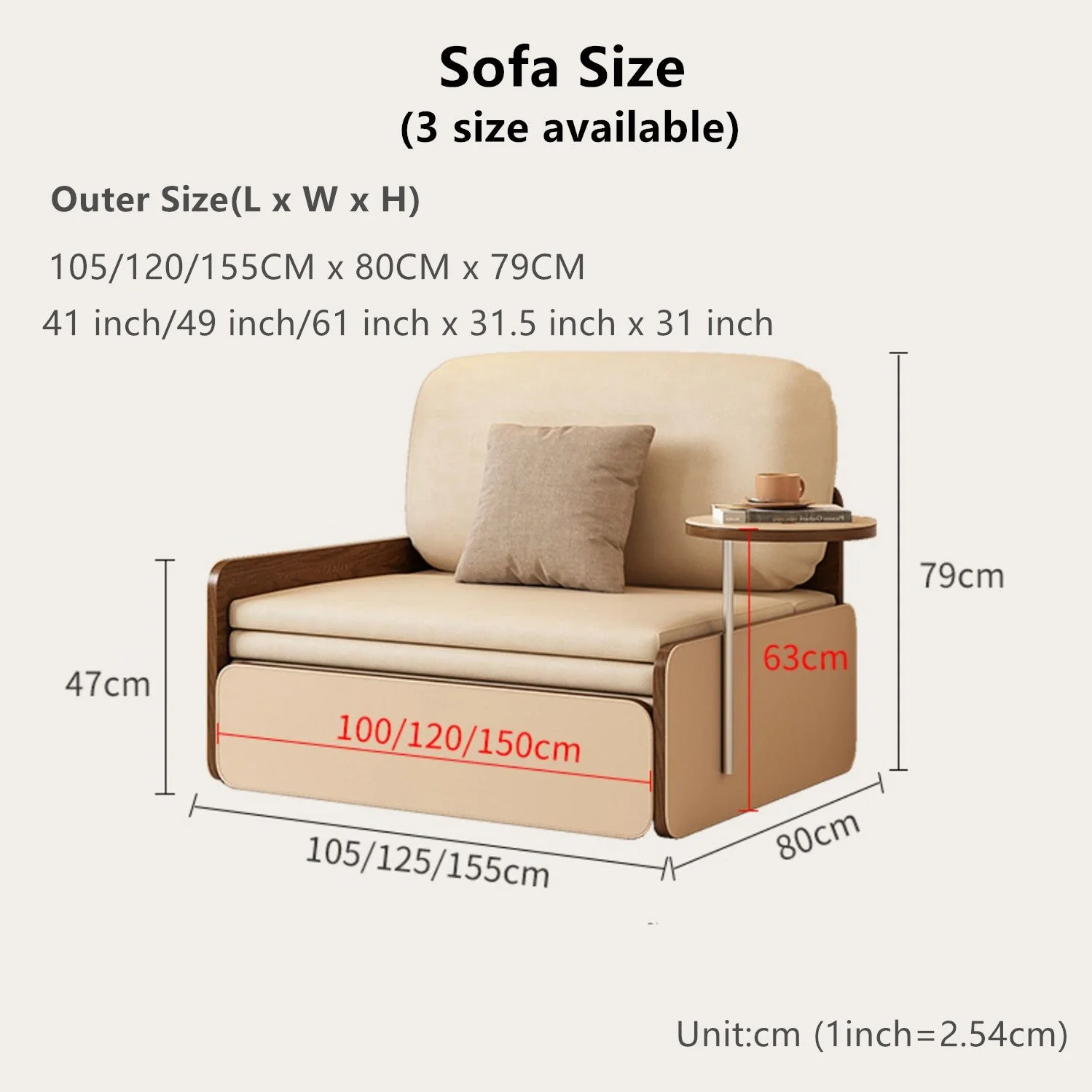 Nordic Modern Leathair Pull Out Sofa Bed with Rotating Desk - Image 11