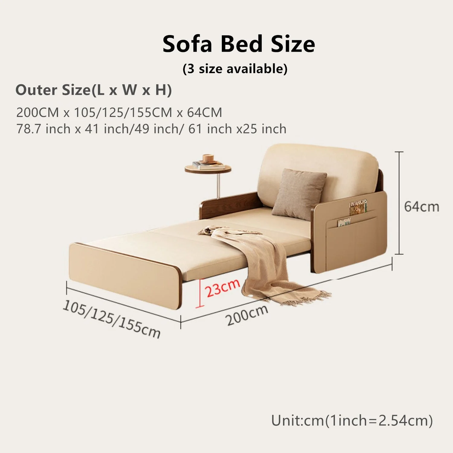 Nordic Modern Leathair Pull Out Sofa Bed with Rotating Desk - Image 12