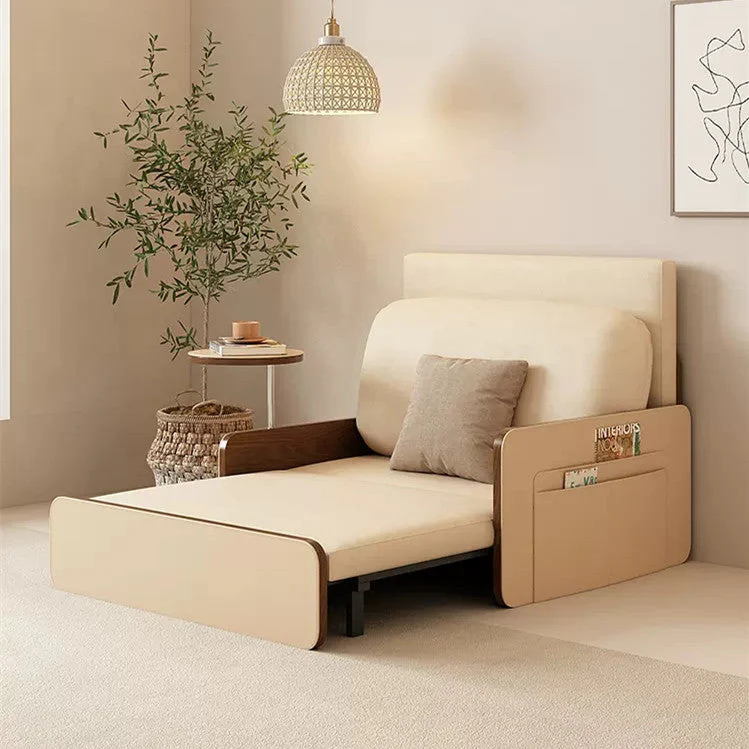 Nordic Modern Leathair Pull Out Sofa Bed with Rotating Desk - Image 3
