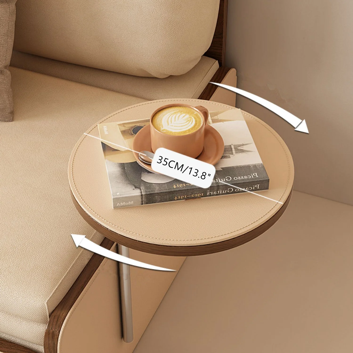Nordic Modern Leathair Pull Out Sofa Bed with Rotating Desk - Image 7