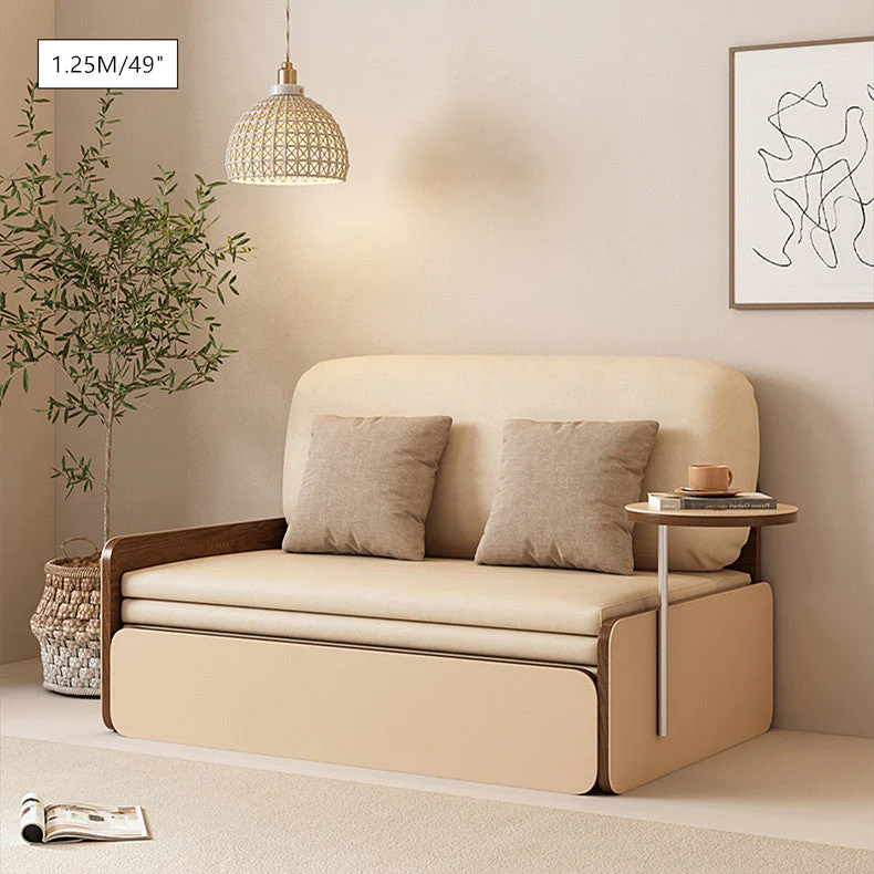 Nordic Modern Leathair Pull Out Sofa Bed with Rotating Desk - Image 9