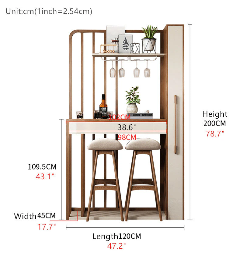 Nordic Retractable Bar Table with Wine Rack Cabinet - Image 12