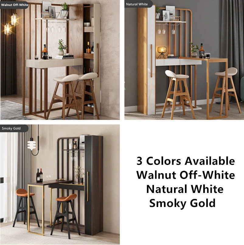 Nordic Retractable Bar Table with Wine Rack Cabinet - Image 13