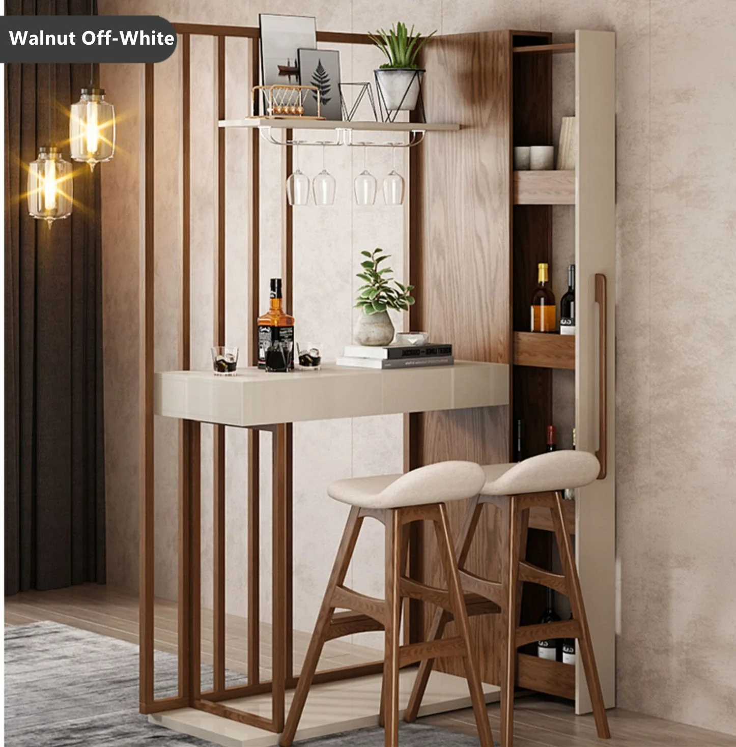 Nordic Retractable Bar Table with Wine Rack Cabinet - Image 14
