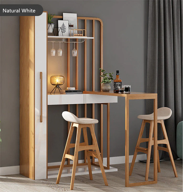Nordic Retractable Bar Table with Wine Rack Cabinet - Image 15