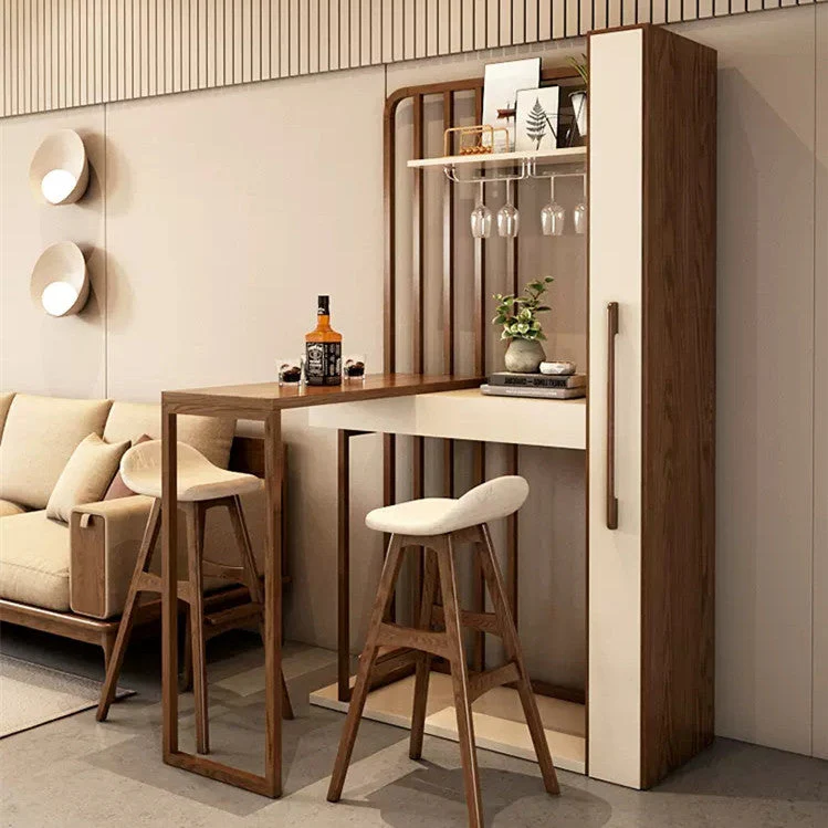 Nordic Retractable Bar Table with Wine Rack Cabinet - Image 3