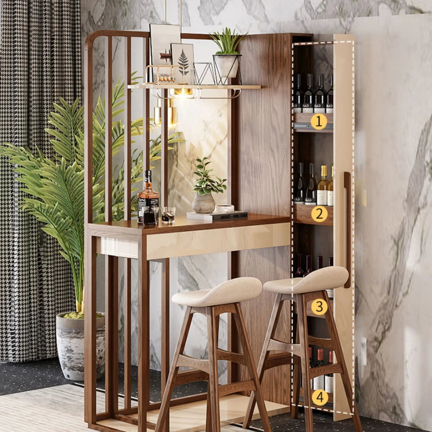 Nordic Retractable Bar Table with Wine Rack Cabinet - Image 5