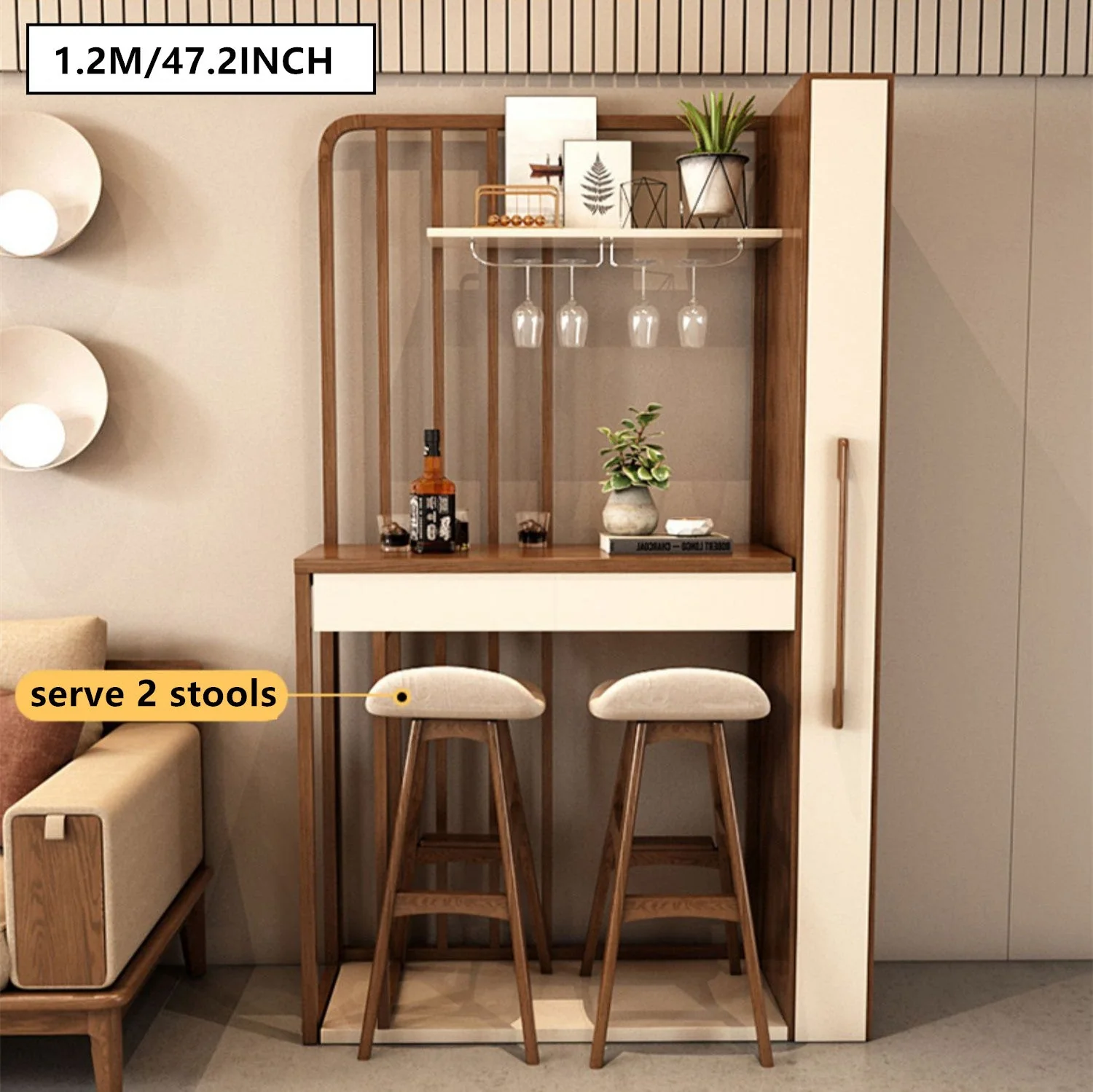 Nordic Retractable Bar Table with Wine Rack Cabinet - Image 6