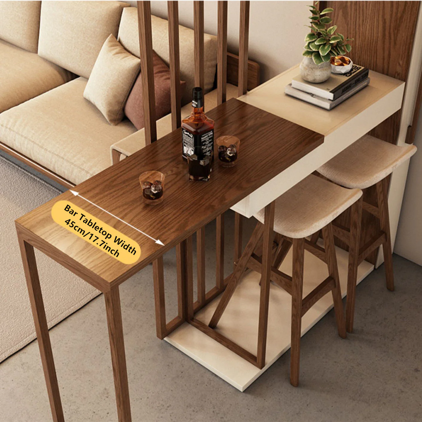 Nordic Retractable Bar Table with Wine Rack Cabinet - Image 7