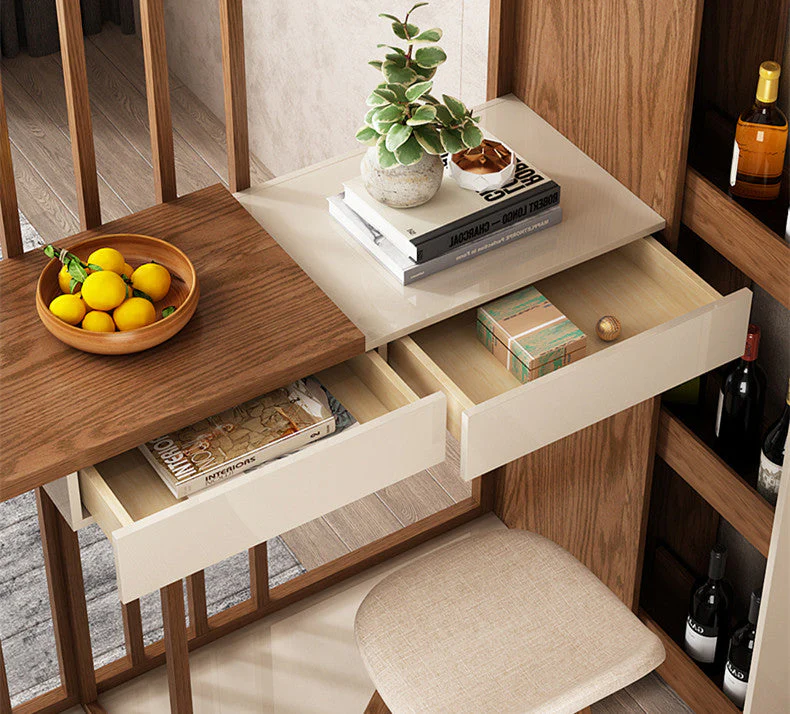 Nordic Retractable Bar Table with Wine Rack Cabinet - Image 8