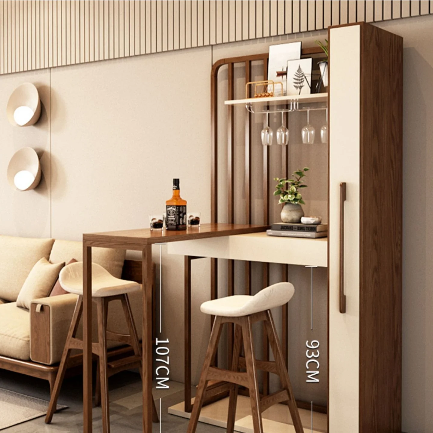 Nordic Retractable Bar Table with Wine Rack Cabinet - Image 9
