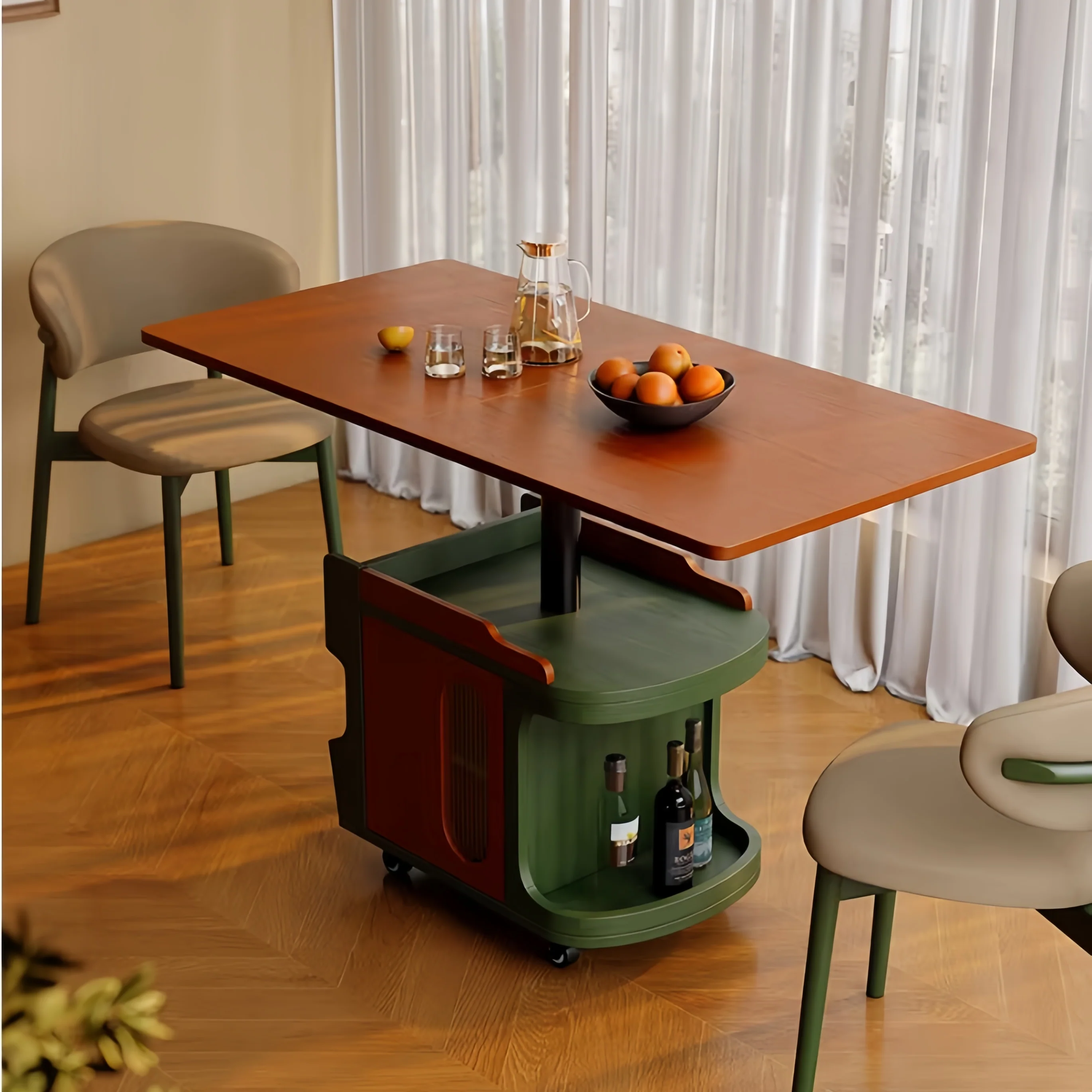 Nordic Retro Liftable End Table with Storage and Universal Wheels - Image 3