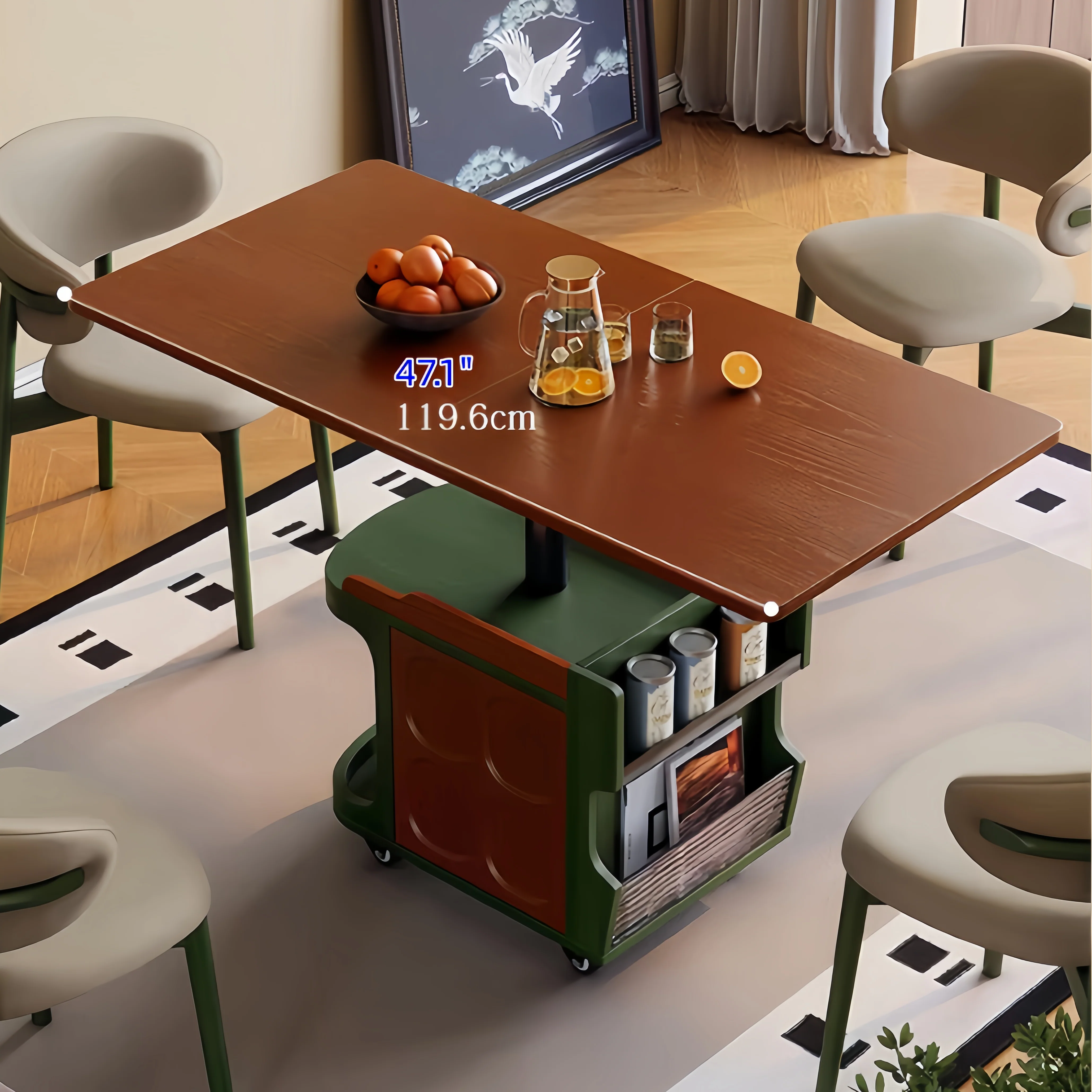 Nordic Retro Liftable End Table with Storage and Universal Wheels - Image 6