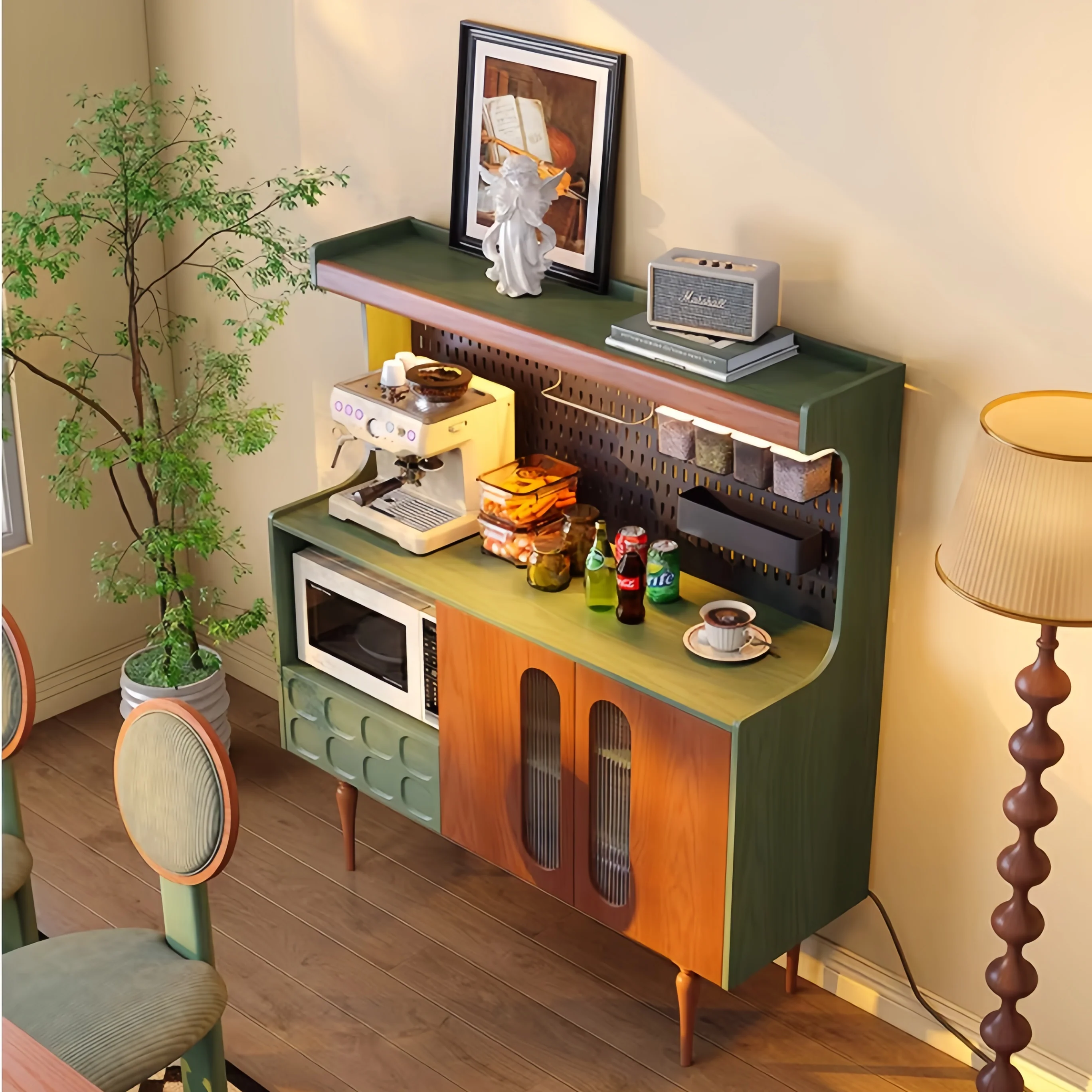 Nordic Retro Solid Wood Sideboard Cabinet with DIY Pegboard - Image 2